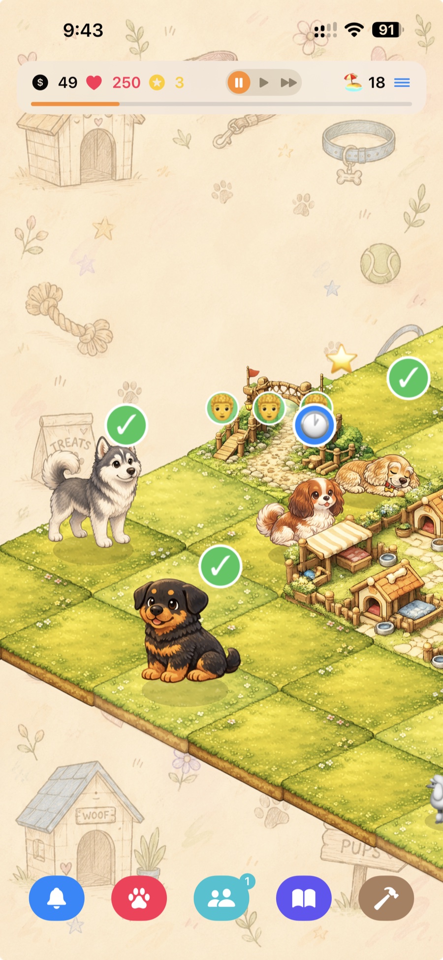 Doggy Daycare — idle game board
